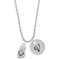 thumbnail image 1 of Delight Jewelry Silvertone Multicolored Crystal Flip Flop Silvertone Script Initial Disc - V - Charm Necklace, 20"+3", 1 of 4