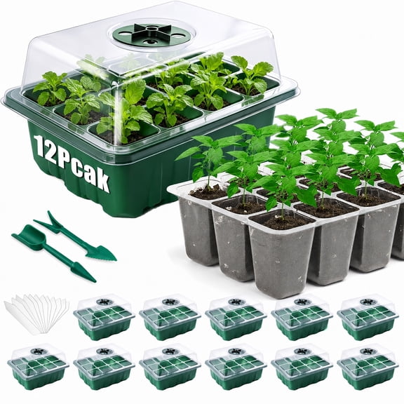 12 Pack Seed Starter Tray (144 Cells), Seed Starter Kit for Indoor & Outdoor Gardening, Seed Starting Supplies for Plant Germination
