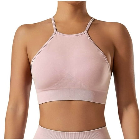 Bras for Women Solid-Color Yoga Running Suspender Adjustable Strap Sports Bra Bra Plus Size Bra Pink L