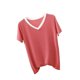 thumbnail image 2 of Fiudx Ofertas Flash Artículos En Oferta Camiseta Holgada de Manga Corta de Color Sólido con Cuello En V para Mujer Top/Camisa de Manga Corta con Cuello En V, 2 of 5