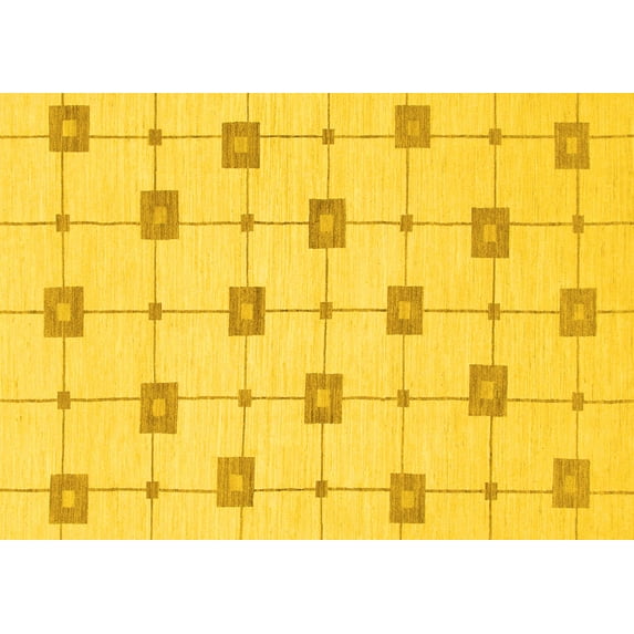 Ahgly Company Machine Washable Indoor Rectangle Solid Yellow Modern Area Rugs, 7' x 10'