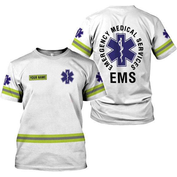 Personalized EMT Shirt, EMS Shirt, Customized EMS Shirts,EMT Paramedic Uniform Emergency Medical Technician Shirts (S)