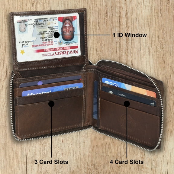Leatherboss Men RFID Blocking Leather Bifold Wallet Credit Card ID Holder Zip Around Purse