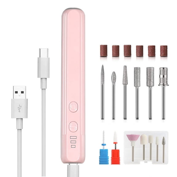 Electric Nail Drill, Manicure Pedicure Kit, Rechargeable Electric Nail Drill, 3 Speeds Hand Foot Care Nail Drill for Thick Nail Toenail Cuticle - Pink