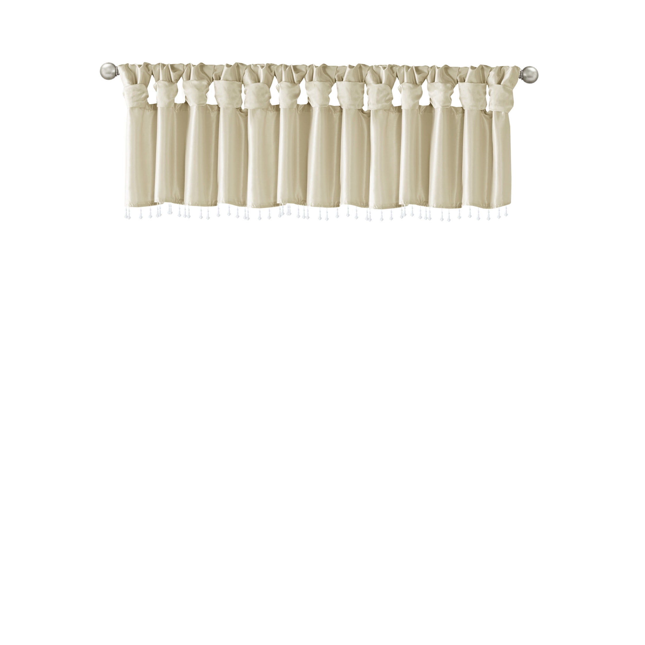 JERFIT Elegant Champagne Faux Silk Window Valance with Beaded Trim, 50x26 Inch Lightweight Blackout Valance for Living Room Bedroom