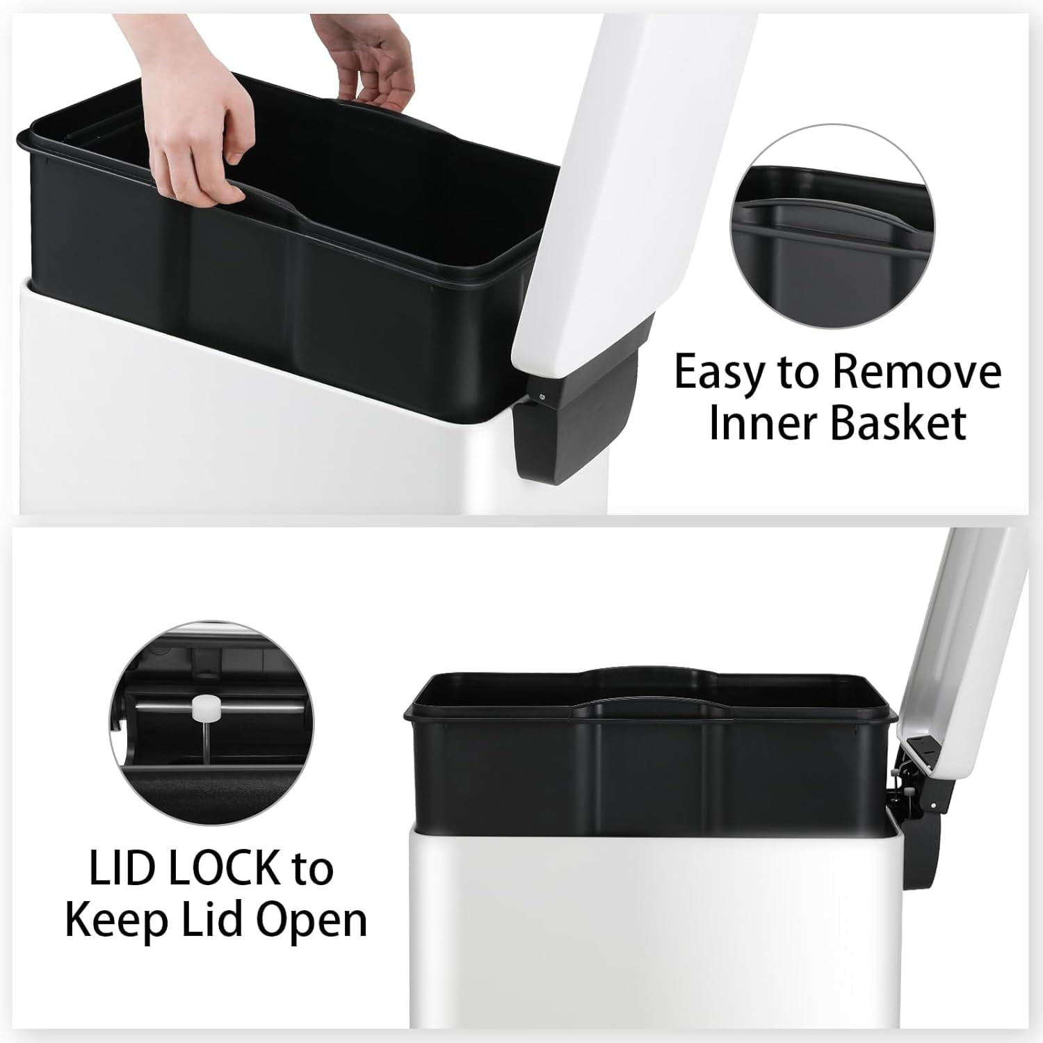 LAZY BUDDY 50 Liter / 13.2 Gallon Slim Trash Can, Stainless Steel Kitchen Garbage Bin with Step Pedal and Lid for Kitchen Bathroom