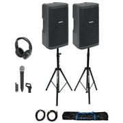 (2) Samson RS110A 10" Active DJ PA Speakers w/Bluetooth+Mic+Stands+Headphones