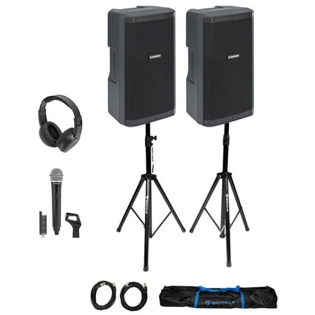 (2) Samson RS110A 10" Active DJ PA Speakers w/Bluetooth+Mic+Stands+Headphones