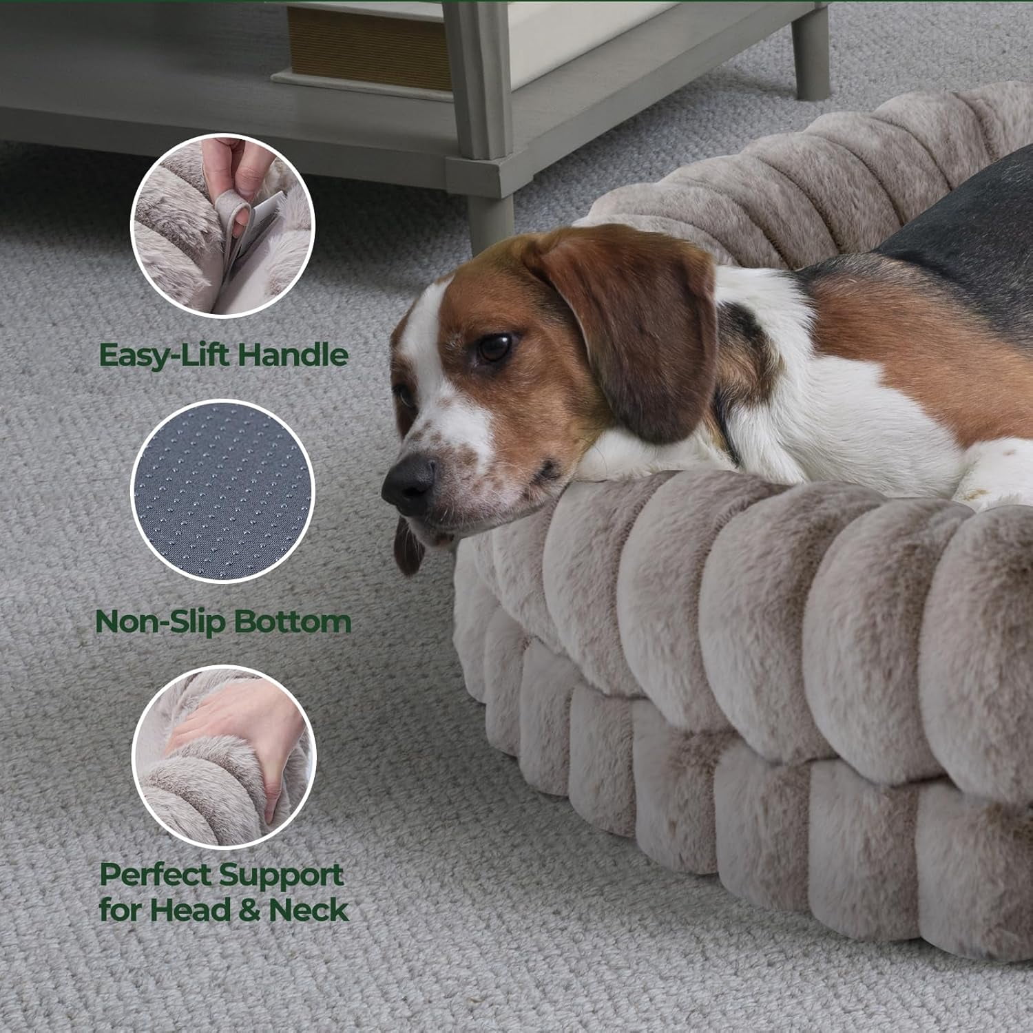 Luxury Donut Dog Bed, 36 Inches Round Dog Beds Large Sized Dogs Washable, Orthopedic Calming Dogs Bed for Pets with Anti-Slip Bottom, Oatmeal