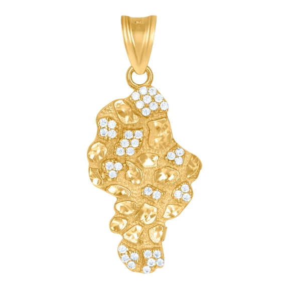 14k Yellow Gold Mens Cubic Zirconia Nugget Fashion Charm Pendant 32x14.6mm Wide Necklace for Men