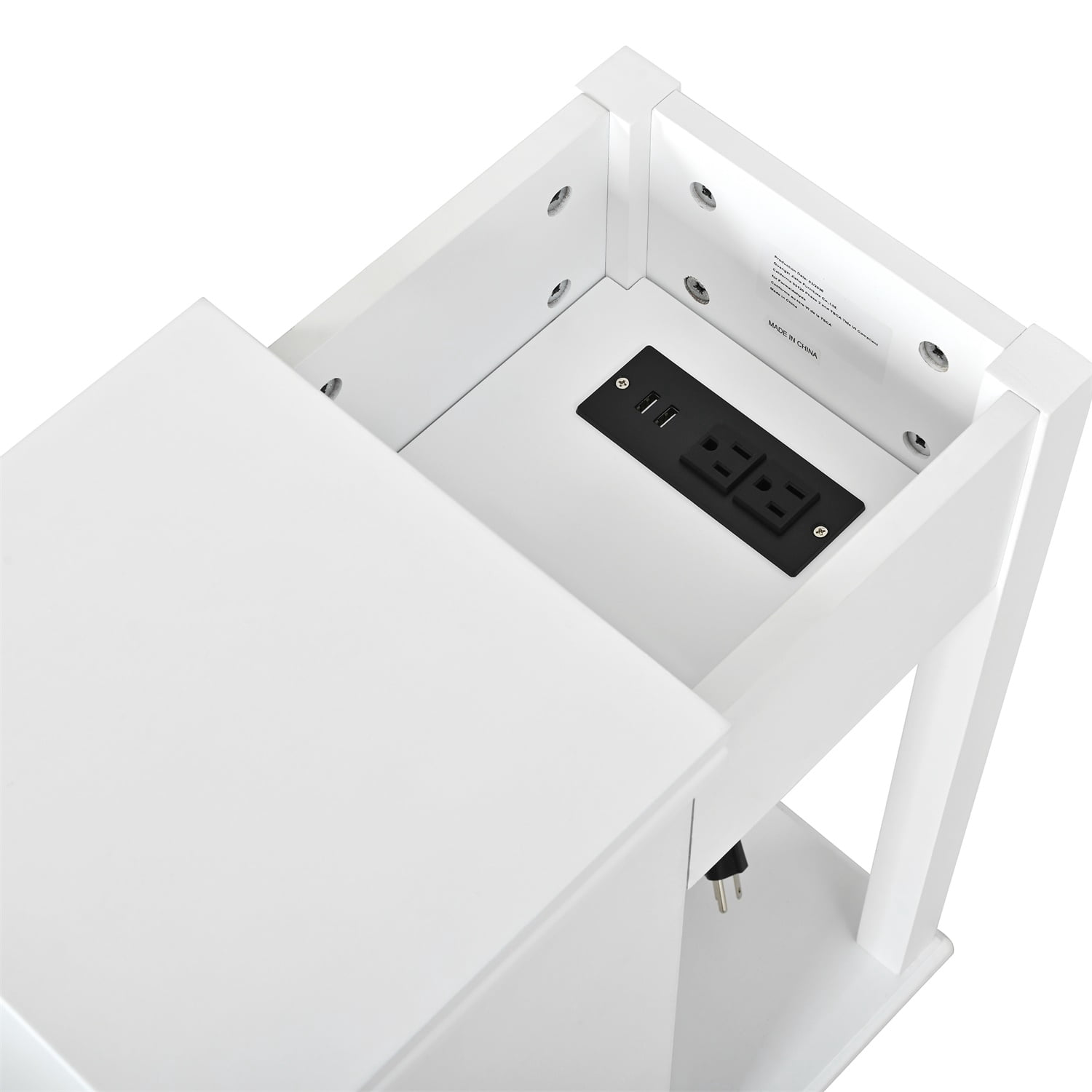 Hommoo Modern End Table with Hidden Dual Cup Holders, Built-in Charging Station, Pull-Out Side Table & 2 Deep Storage Drawers, Space-Saving Bedside Table for Bedroom and Living Room, White