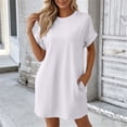 thumbnail image 2 of Levmjia Women's Casual Short Sleeve Dress Crew Neck A Line Swing Dress with Pockets Solid Color Loose Fit Summer Beach Sundress, 2 of 9