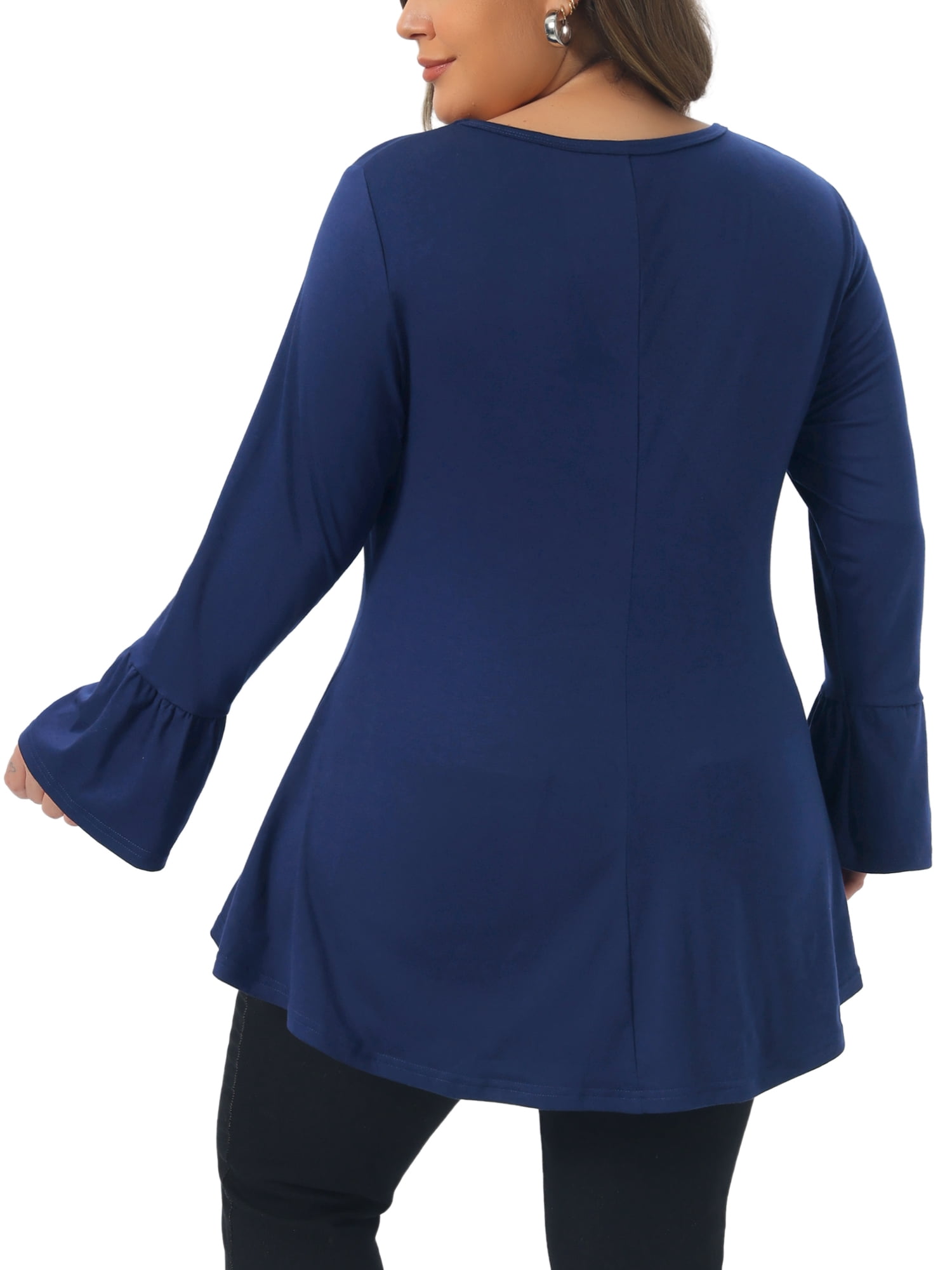 DARING DIVA Women's Plus Tops Crew Neck Bell High Low Hem Blouses 2X Dark Blue