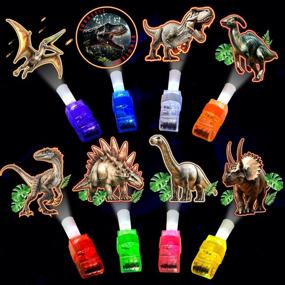 Luces LED para dedos Party Favors, diseño de dinosaurio jurásico, 24 unidades, para niños