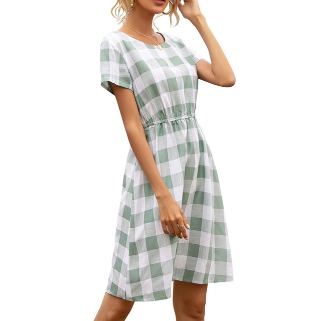 Sonducket Vestido de rejilla Elenxs Ropa de verano de mujer de manga corta Prendas para la parte del cuerpo Azul claro S