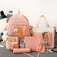 thumbnail image 4 of 5pcs Backpack Crossbody Bag Handbag Drawstring Bag And Pen Bag Set, Cute Cartoon High School Junior High School Students Large Capacity All-match Backpack, Cute Sweet Student Backpack With Cute Rabbit And Carrot Charms, 4 of 5