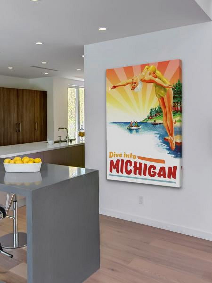 "Travel Poster Michigan" Painting Print on Wrapped Canvas