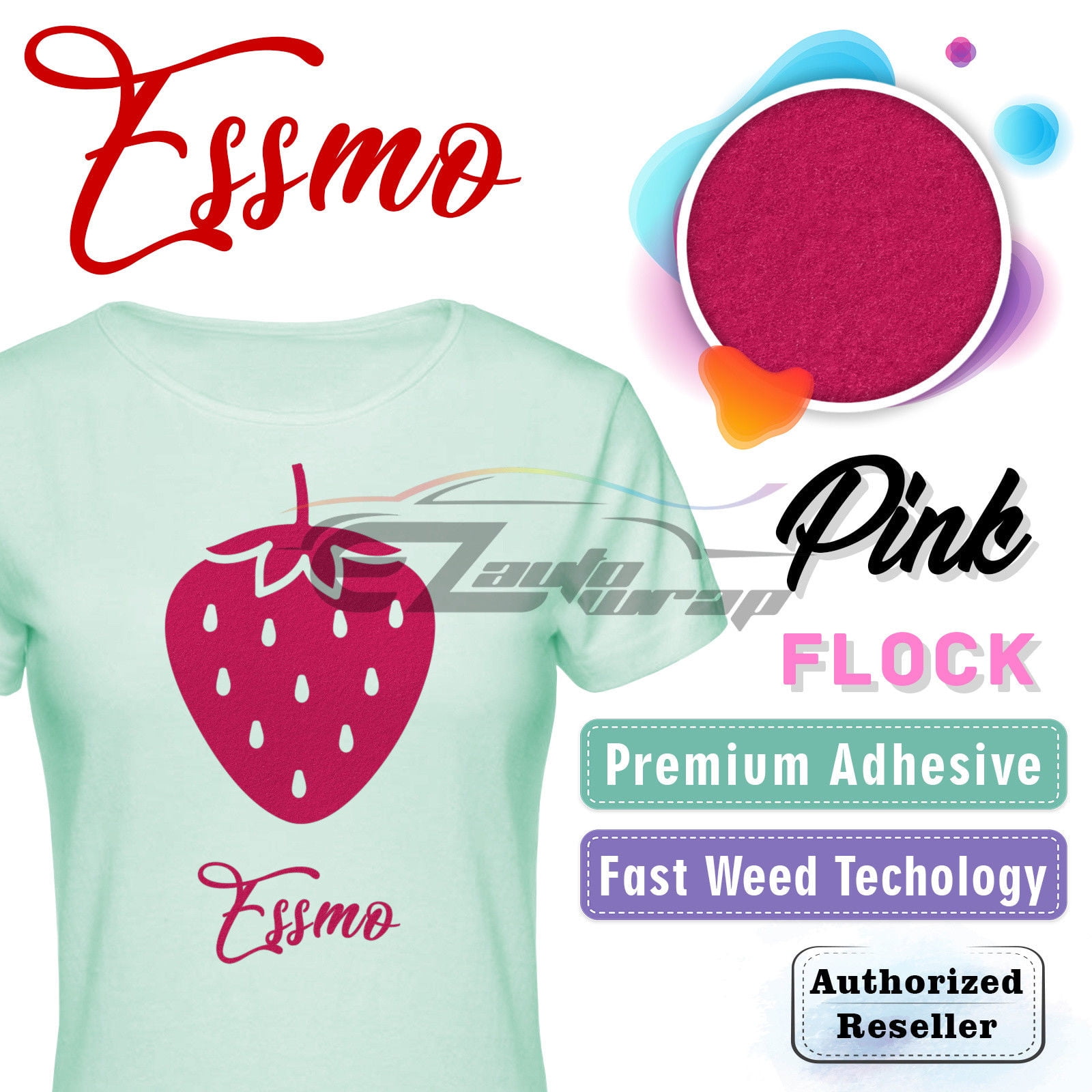 ESSMO Pink Flock Heat Transfer Vinyl HTV Sheet T-Shirt 20" Wide Iron On Heat Press DF03 20"x96"