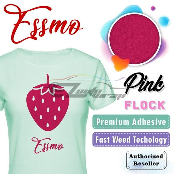 ESSMO Pink Flock Heat Transfer Vinyl HTV Sheet T-Shirt 20" Wide Iron On Heat Press DF03 20"x12"