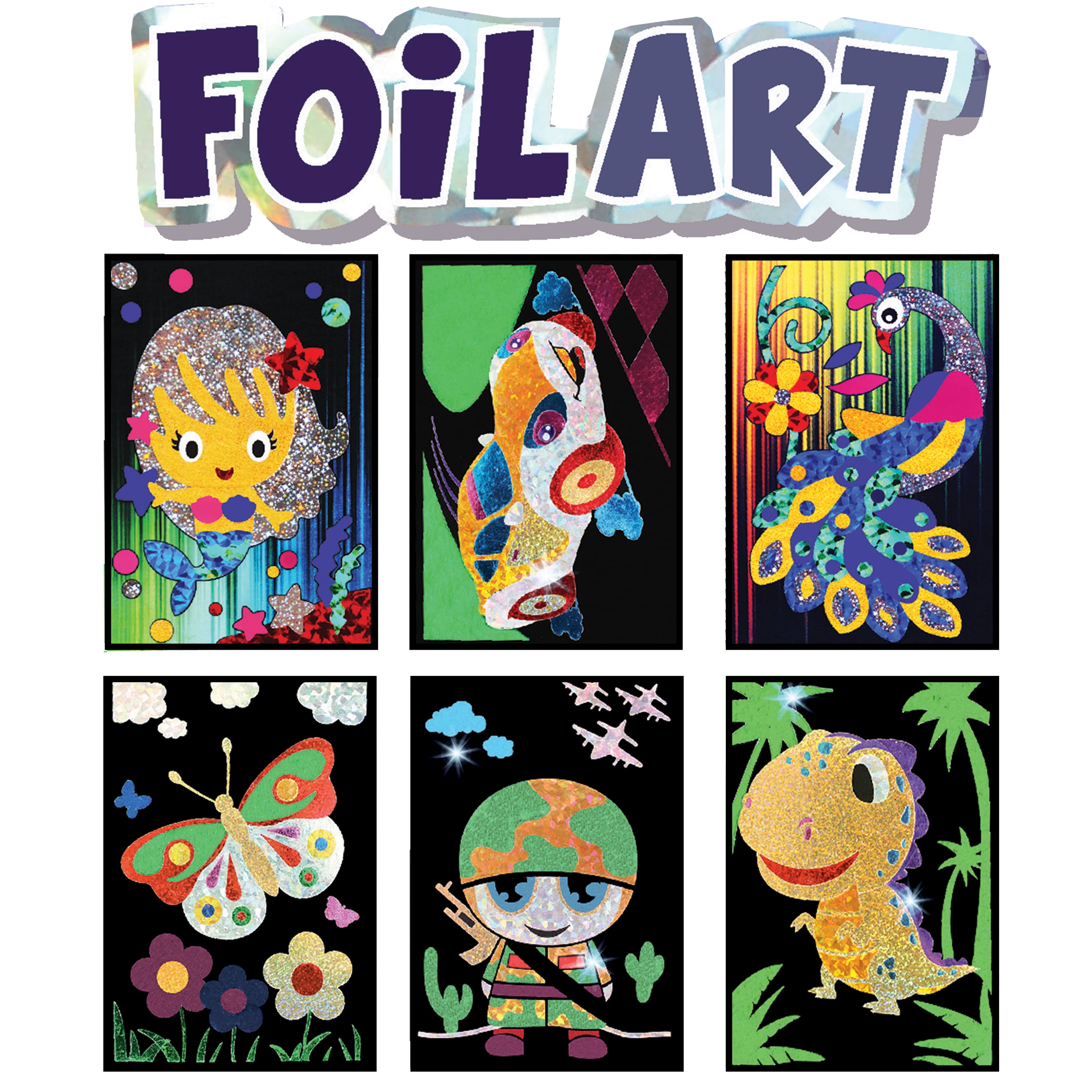 VHALE Foil Art Sticker Picture Kit, Peel and Paste Sparkly Foil Art, Children Creative Arts and Crafts, 6 Sets