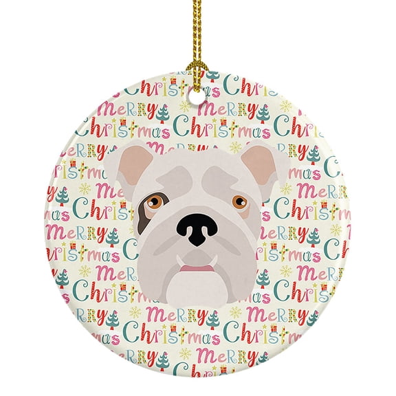 English Bulldog Merry Christmas Ceramic Ornament 2.8 in x 2.8 in