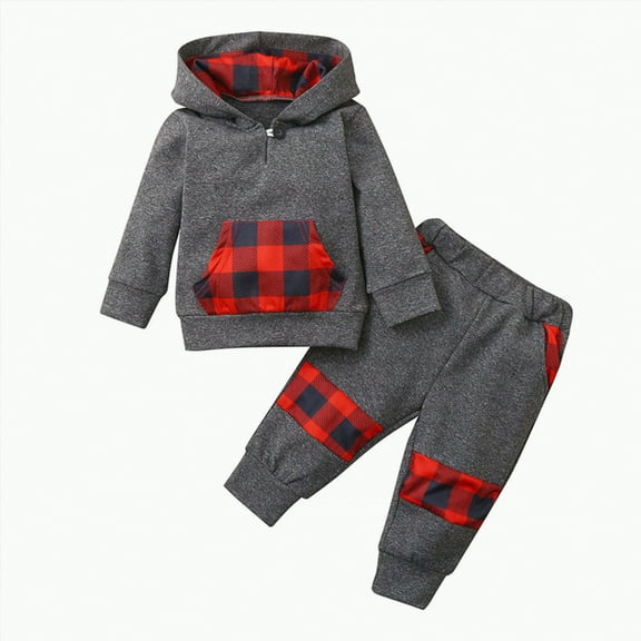 Toddler Boys' Outfits Boys Autumn Winter Plaid Long Sleeve Elastic Waist 1T 2T 3T 4T 5T 6T Everyday Outfit Set 2-Pieces