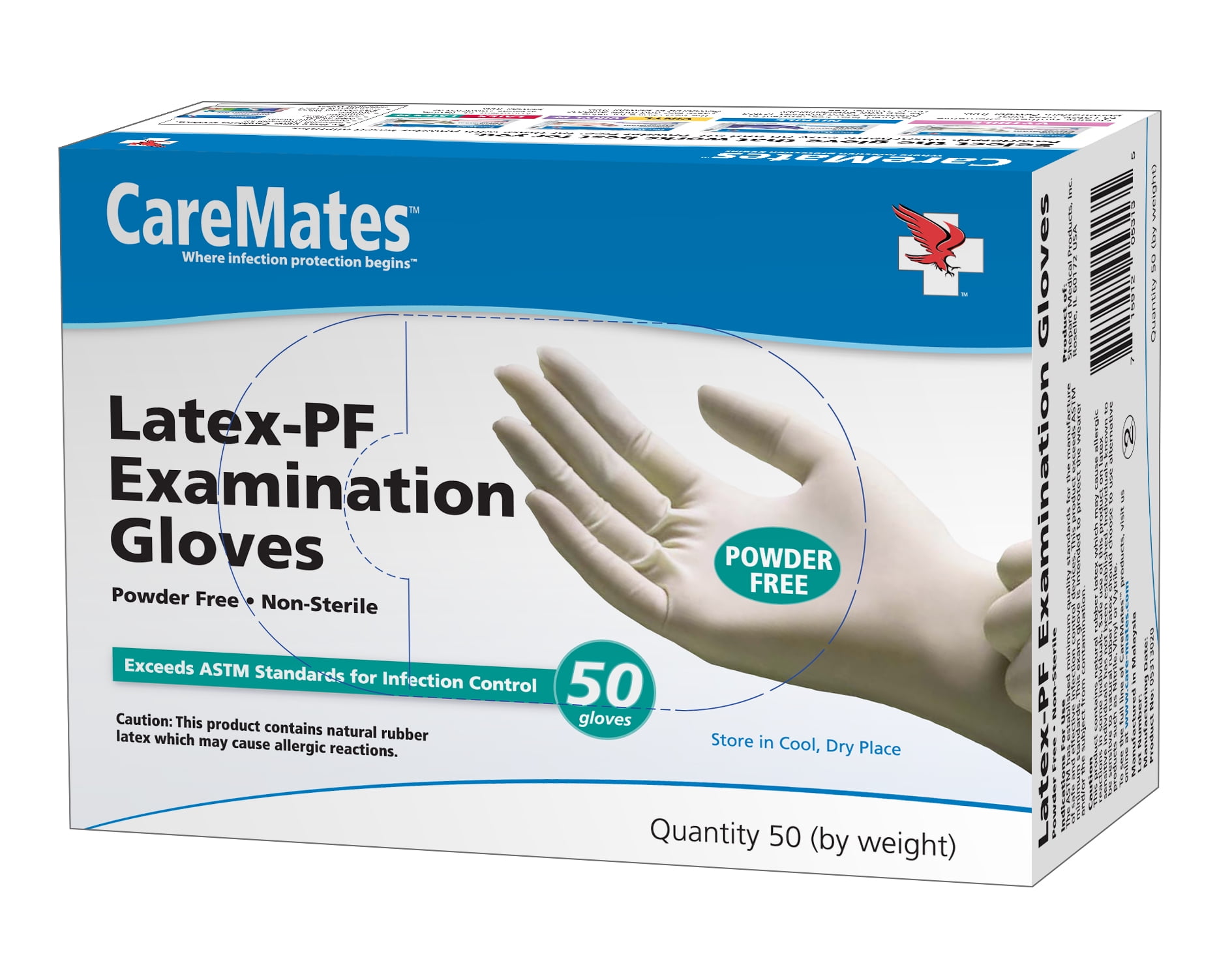 CareMates LatexPowder Free Disposable Examination Gloves, Large, 50 ct