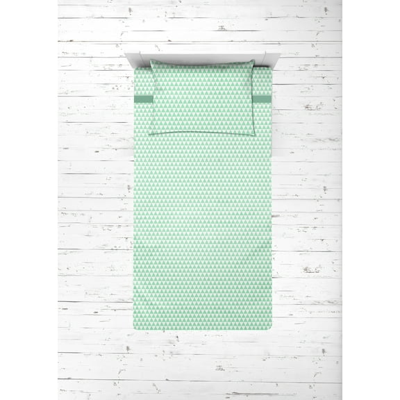 Bacati - Aztec Mint/Navy 3-Piece 100% Cotton Muslin Toddler Bedding Sheet Set, Triangles