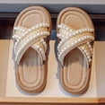 thumbnail image 4 of Girls Khaki Crisscross Pearl Slides Sandals Soft Cushioned Non-Slip Platform Summer Beach Shoes for Little & Big Kid,Size 3.5 M, 4 of 6