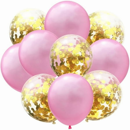 Zhuge 50PCS Pink and Gold Confetti Balloons, Premium 12inch Birthday Party Balloons, Balloons Bulk for Bridal Shower, Graduation Party Decoration