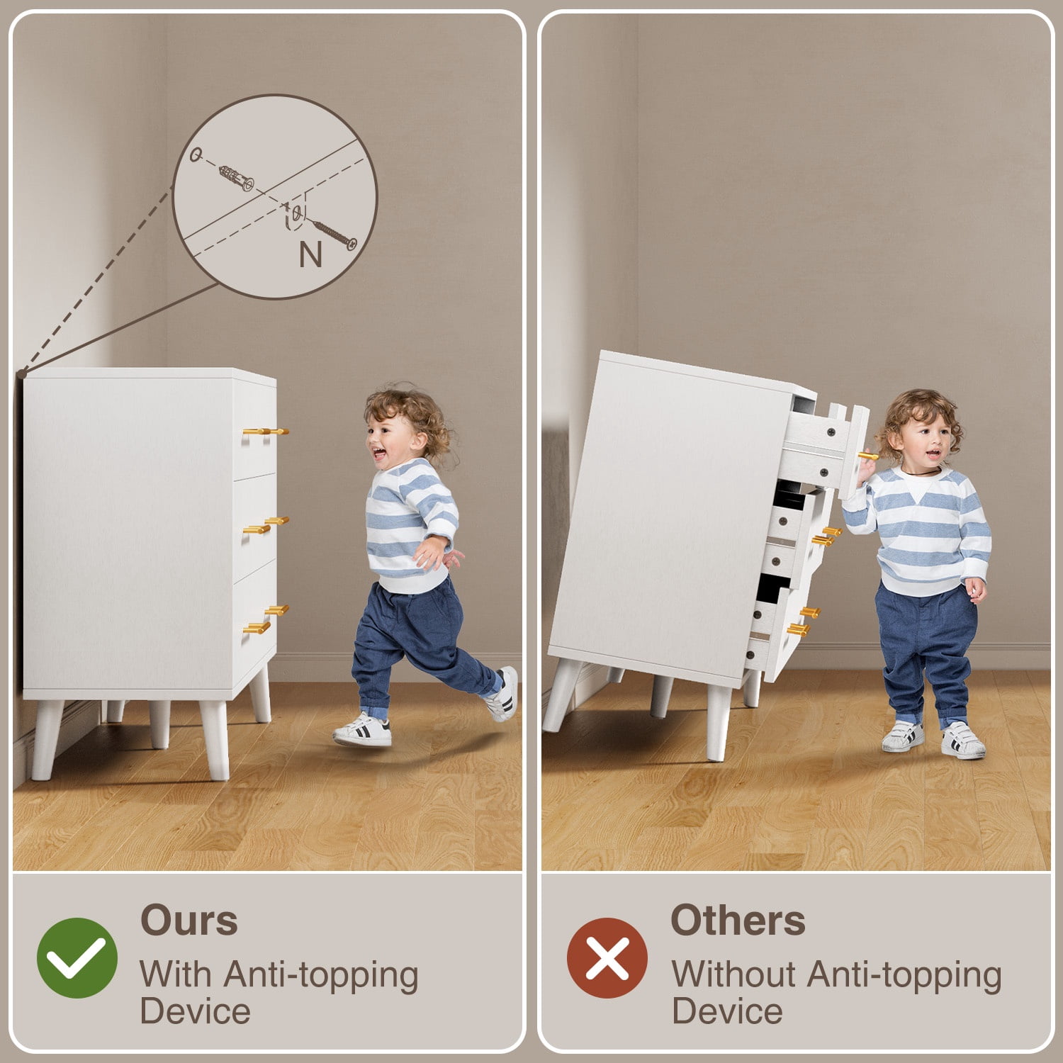 Dresser for Bedroom, Asofer 6-Drawer White Dresser with Metal Handle, Chest of Drawers for Living Room