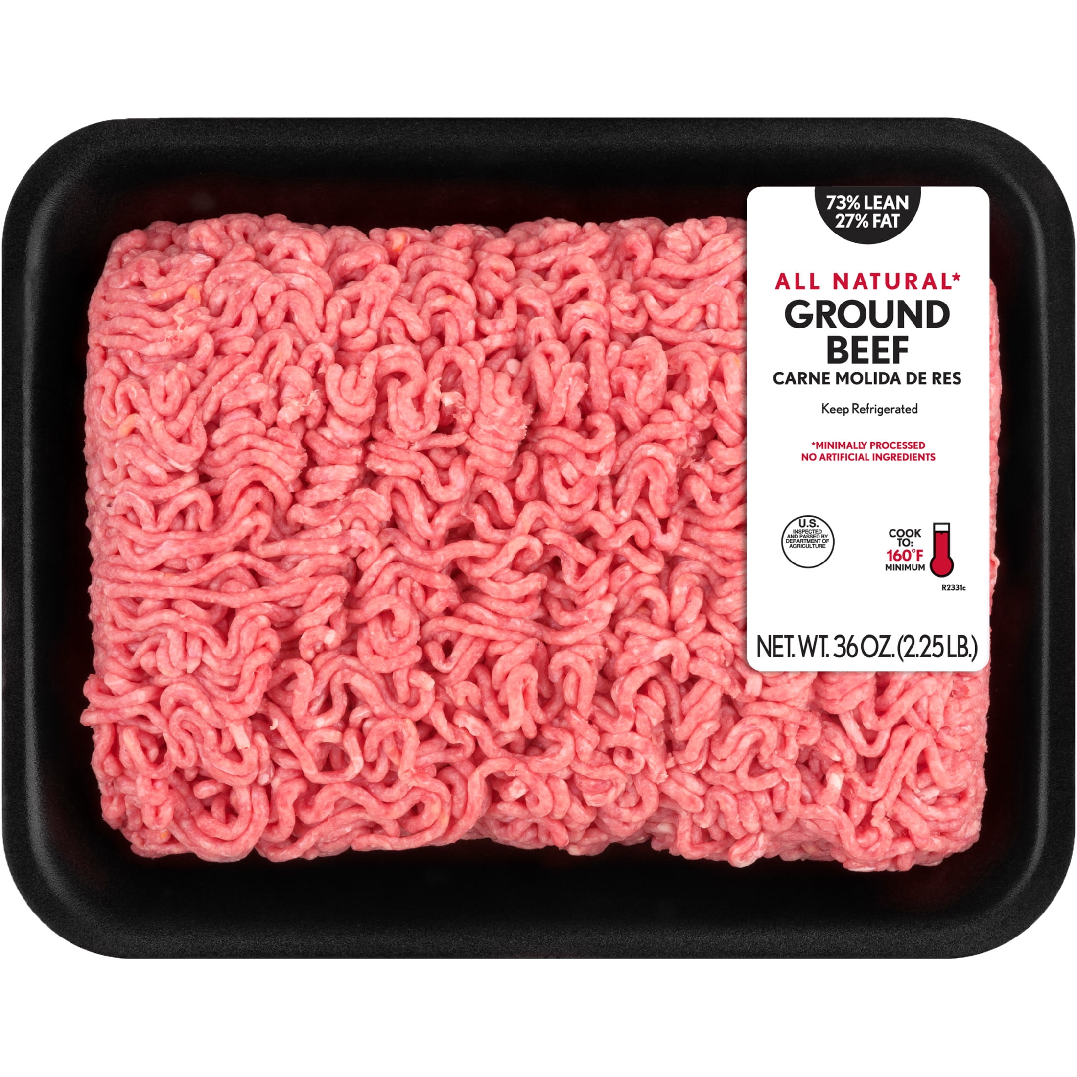 All Natural* 73% Lean/27% Fat Ground Beef, 2.25 lb Tray