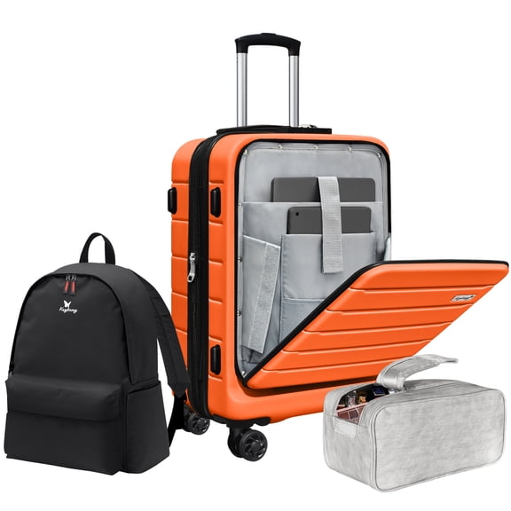 SmileLine 20 Inch Lightweight Hardside Expandable Carry-On Suitcase with Front Pocket,Orange