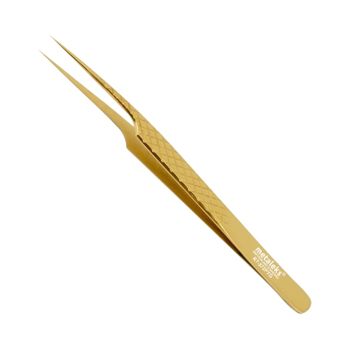 4PCS - 14CM Golden Titanium Coated Eyelash Extension Tweezers With Black Glitter Elastic Kit Made of Japanese Stainless Steel