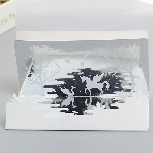 Tarjeta de felicitación creativa de espejo de sueño, unicornio, Cisne, cumpleaños, Día de Acción de Gracias, tarjeta de regalo con sobre, reflejo de Reno de Navidad