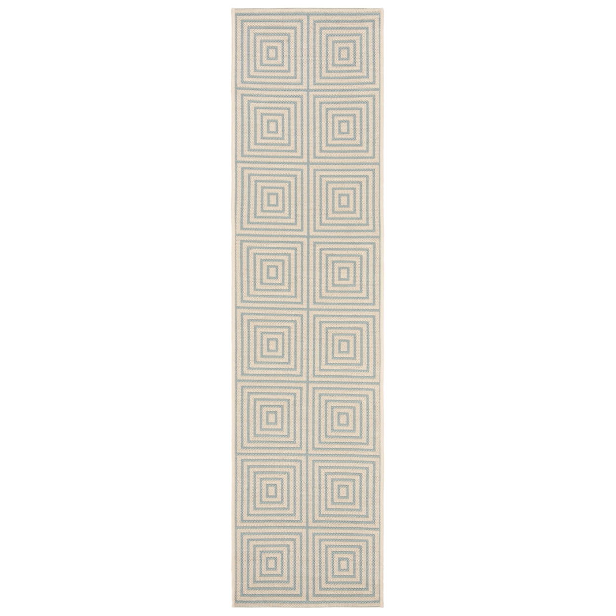SAFAVIEH Beach House Arthur Geometric Indoor/Outdoor Runner Rug, Cream/Aqua, 2'2" x 8'