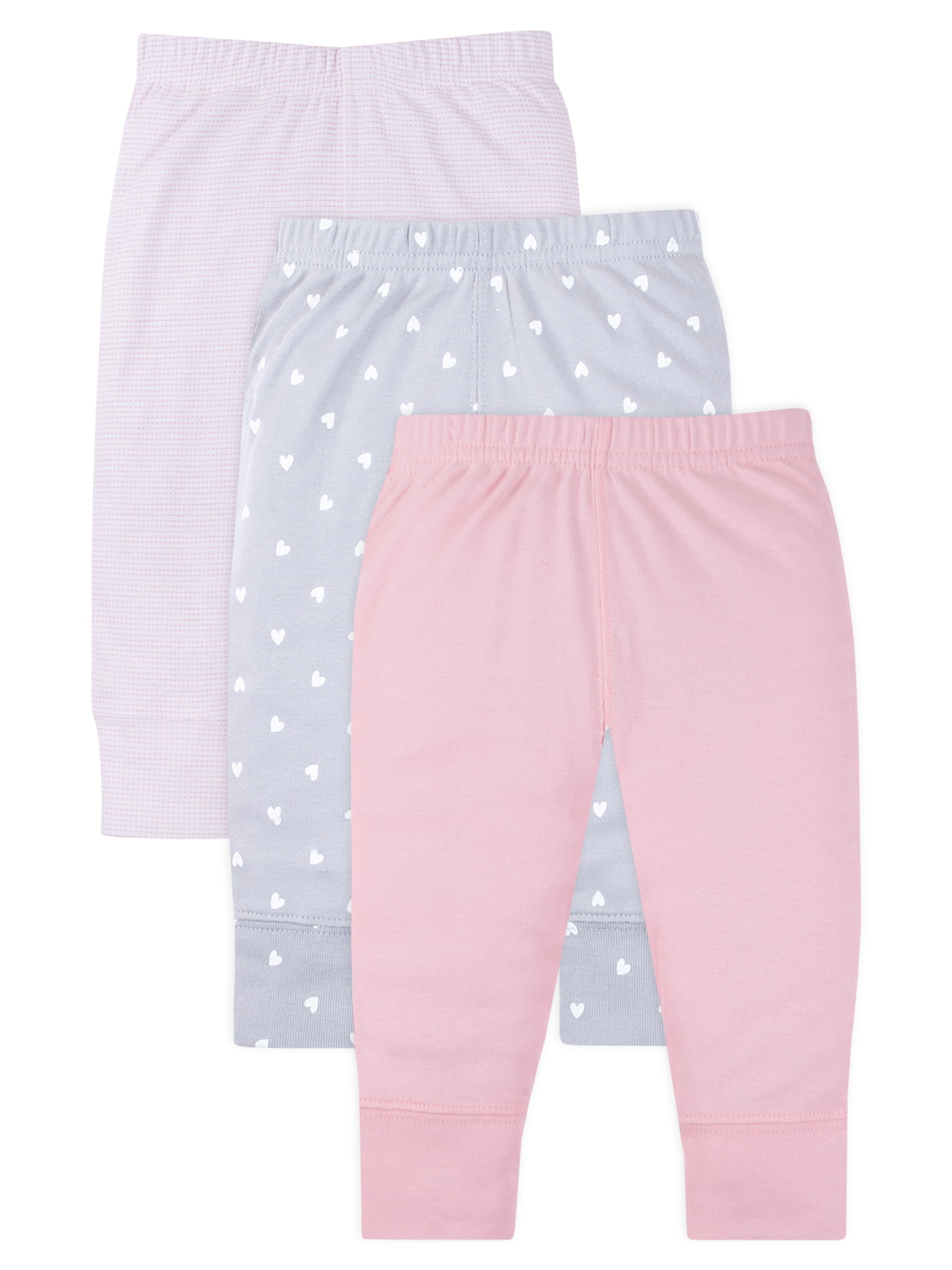 Little Star Organic Cotton Baby Girl 3 Pk Pastel Knit Pants, Size Newborn-24 Months