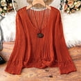 thumbnail image 2 of Women's Crochet Sweaters Hollow Out V-Neck Long Sleeve Knitted Pullover Tops Fall Outfits, 2 of 7