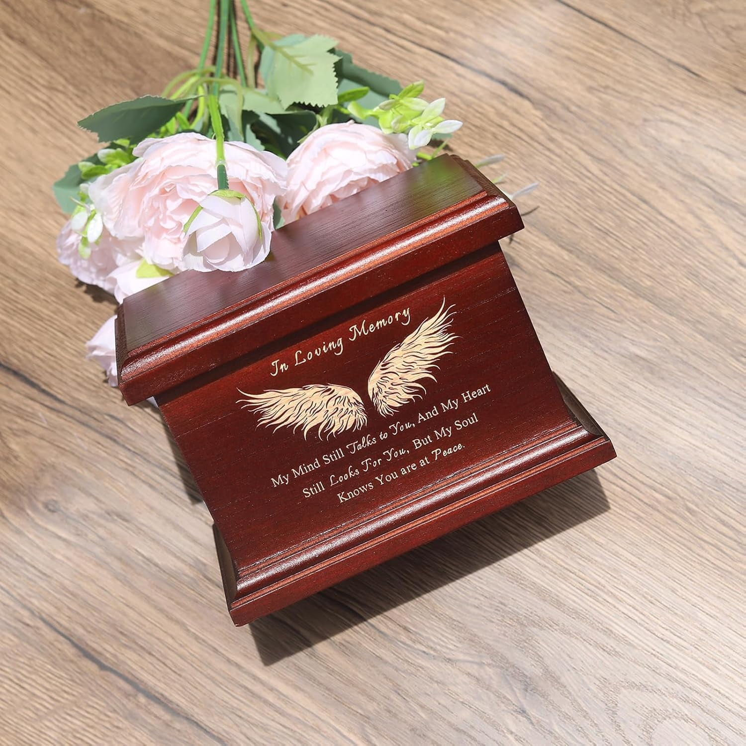 6 Inches Small Wood Urns for Ashes, Funeral Memorial Urns, Small Urns Keepsake Wooden Urns Box and Casket, Keepsakes Urns for Human/Pet Ashes-Wing