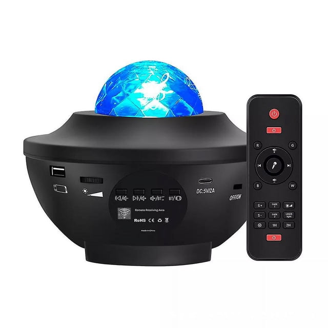 Green Star Lights And Ocean Wave Led Night Light Projector With Music Speaker, Timer, Remote(1pc, Black)