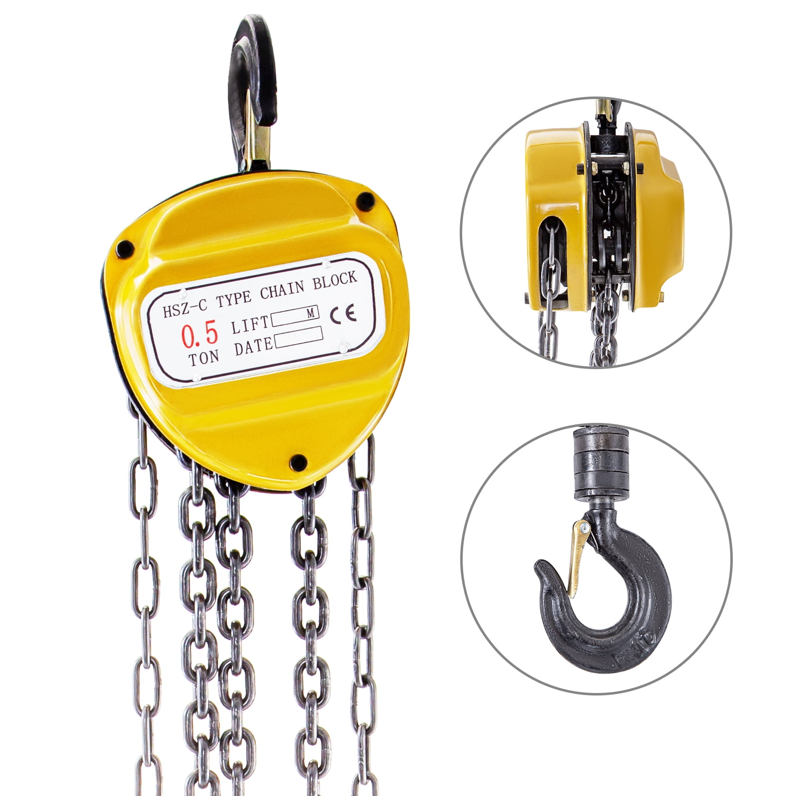 VEVOR Chain Hoist 1100lbs/0.5ton, Chain Block Hoist Manual Chain Hoist  10ft/3m Block Chain Hand Chain Lifting Hoist w/ Two Hooks Chain Pulley  Tackle 