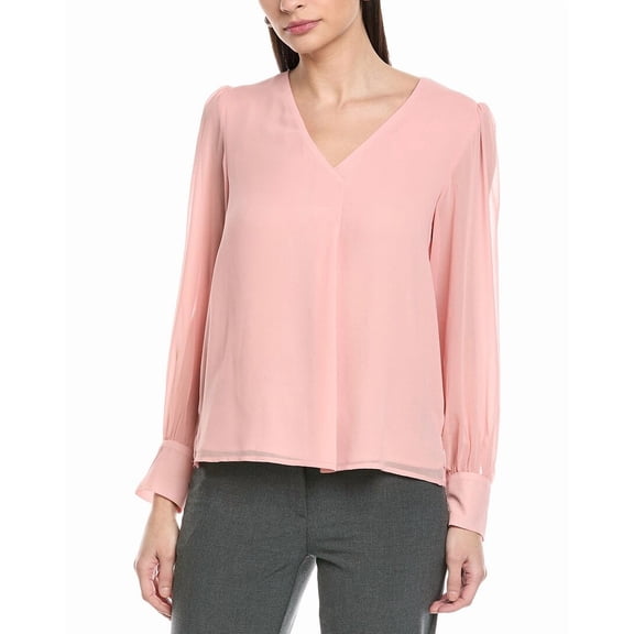 Vince Camuto womens V-Neck Blouse, l, Pink