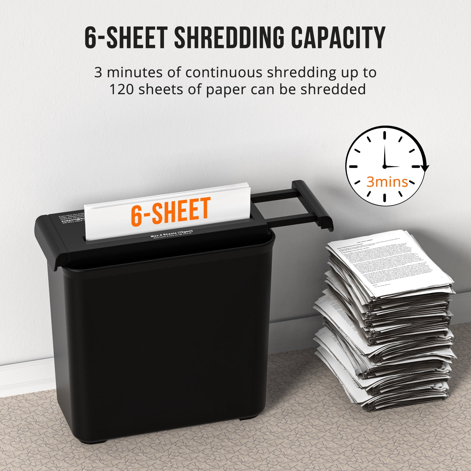 Small Paper Shredder for Home, 6 Sheet Strip Cut Paper Shredder Without Basket,Portable Shredder Extendable Arm Design with Overheat Protection for Home Office