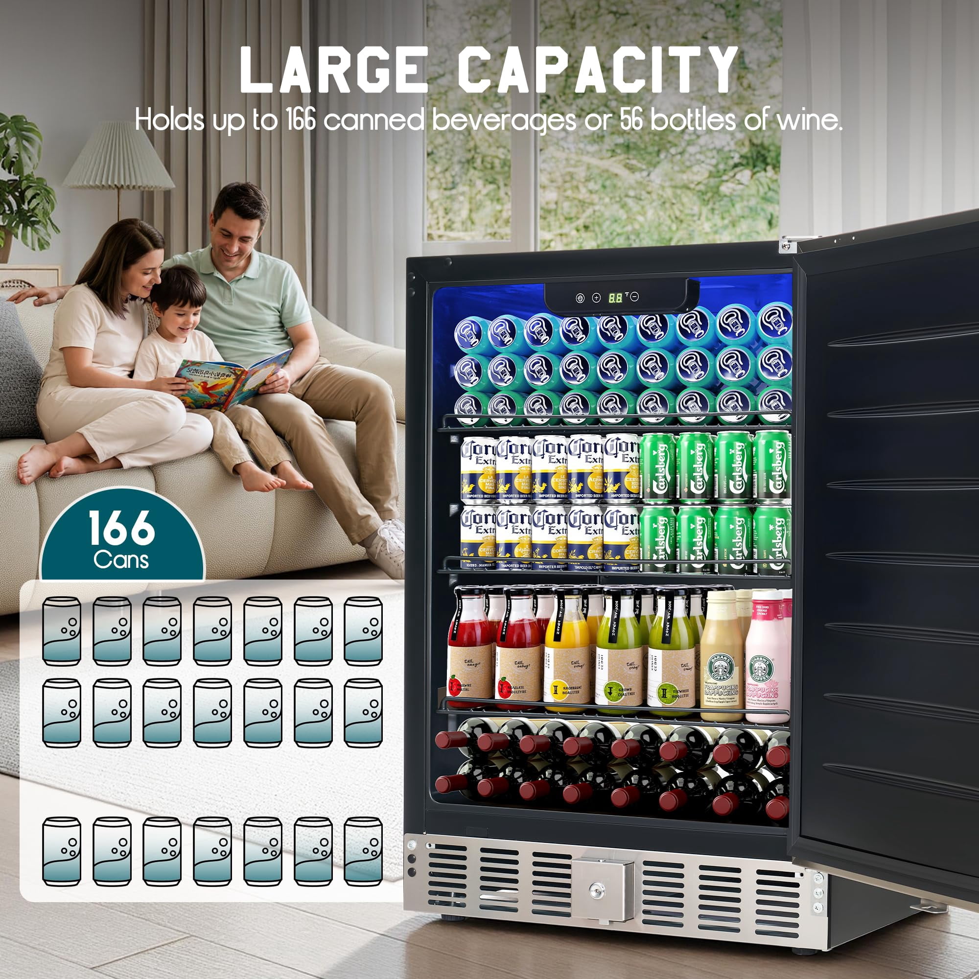 Jocisland 24 in Outdoor Beverage Fridge, 5.0 Cu.Ft Beverage Refrigerator Holds 166 Cans, 32-50°F Drink Cooler, for Patio & Backyard