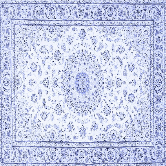 Ahgly Company Machine Washable Indoor Square Medallion Blue Traditional Area Rugs, 5' Square