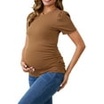 thumbnail image 4 of Blusa de maternidad de mujer INSPIRE CHIC, de punto acanalado, con mangas cortas abullonadas, camiseta arrugada para fotos de baby shower, pequeña, marrón, 4 of 6