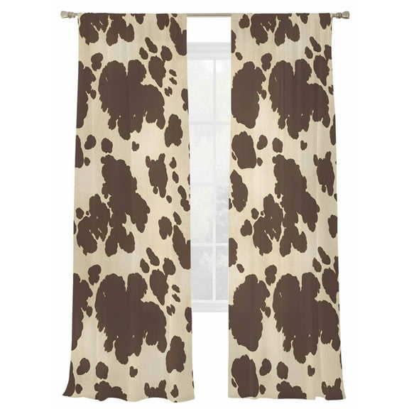 Brown Beige Sheer Curtains 108 Inch Length 2 Panels Set, Semi Transparent Voile Rod Pocket Curtains for Living Dining Room Bedroom Drapes Modern Animal Texture Abstract