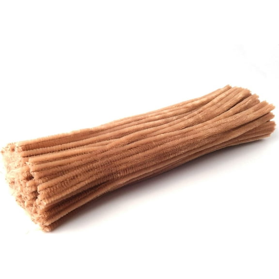 100 Pieces 7mm x 12 Inch Pipe Cleaners, Thick Fuzzy Light Brown Chenille Stems for Craft Supplies Kids DIY Art Decorations