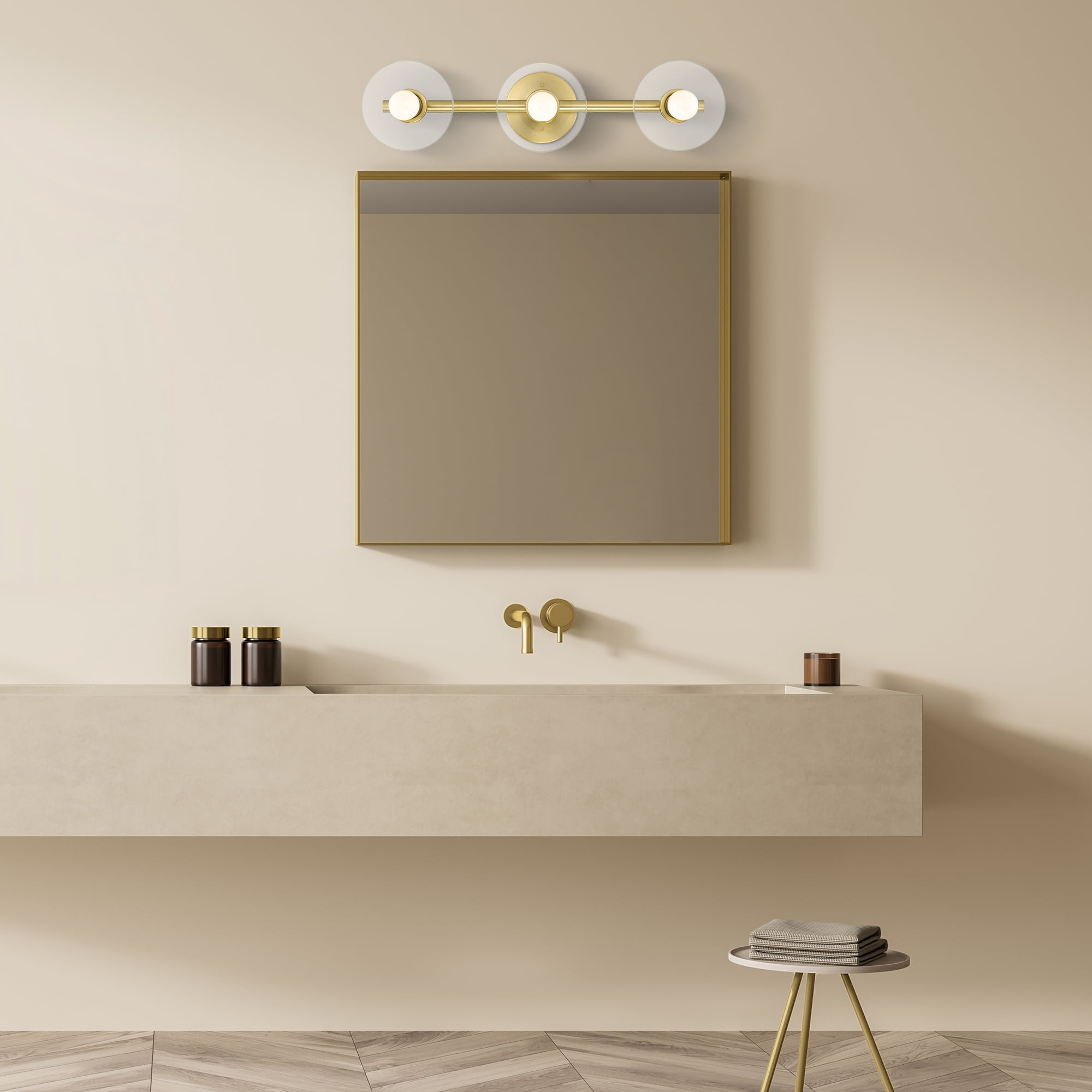 Designers Fountain Litto 24 inch 3-Light Brushed Gold Modern Bathroom Vanity Light Fixture with Clear Glass Shades, D294C-3B-BG