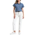 thumbnail image 2 of INSPIRE CHIC Women's Denim Shirt Turn Down Collar Short Sleeve Button Down Shirts XS Blue, 2 of 6